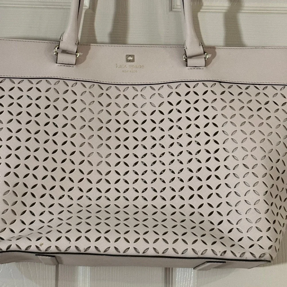 Kate Spade New York Pink Perforated Laser Cut Saffiano Leather Tote Bag Large